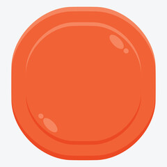 A simple, round, orange button with a glossy finish.