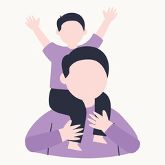 A stylized illustration of a child on an adult's shoulders, celebrating togetherness.