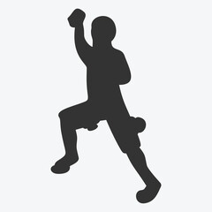 Silhouette of a person exercising with weights in a dynamic pose.