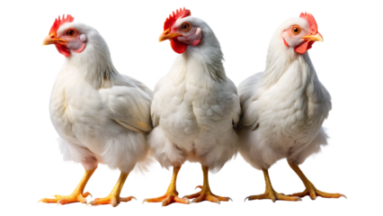 Set of White chicken isolated on white background as transparent. PNG. AI GENERATED.