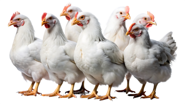 Set of White chicken isolated on white background as transparent. PNG. AI GENERATED.