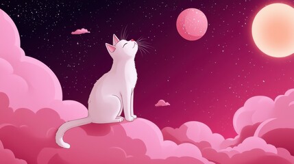Enchanted Cat Gazing at Ethereal Celestial Landscape
