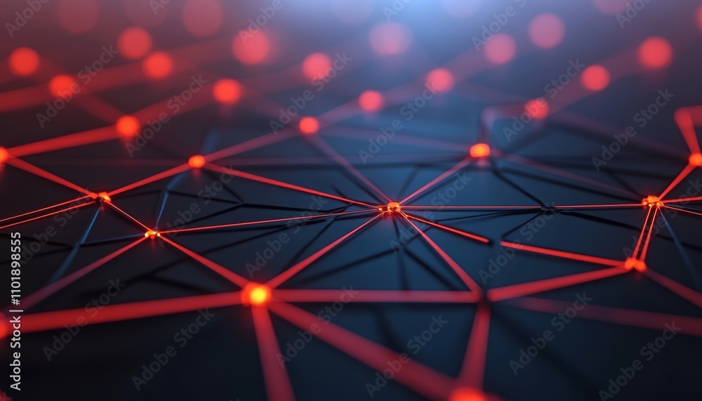 Poster a close-up view of a network pattern featuring glowing red nodes connected by dark lines, creating a