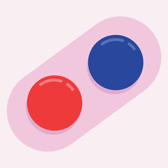 Two colorful pills on a pastel background.