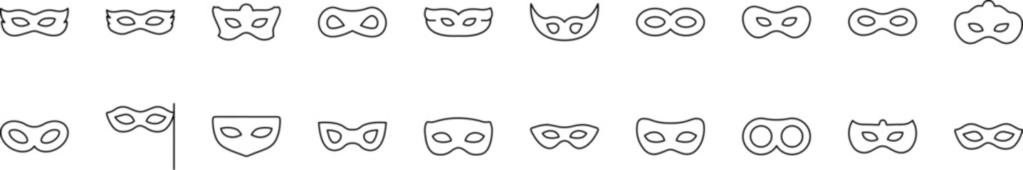 Carnival Mask Set of Thin Icons. Editable Stroke. Suitable for Web Sites, Books, Cards, Apps