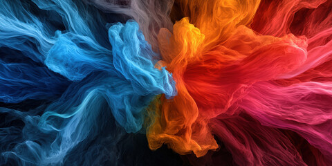 Fototapeta premium A vibrant explosion of color, showcasing swirling patterns in blue, orange, and red, creating a dynamic and artistic visual experience.
