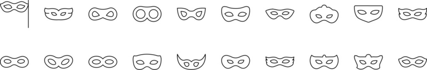 Carnival Mask Simple Isolated Line Icons Collection. Editable Stroke. Suitable for Web Sites, Books, Cards, Apps