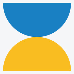 A blue semicircle above a yellow semicircle on a white background.
