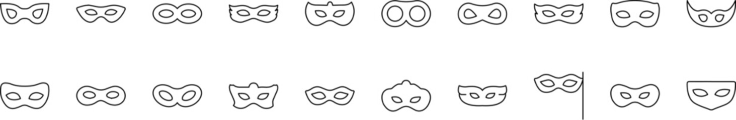 Carnival Mask Related Line Icons for Web Sites, Books, Cards, Apps. Editable Stroke. Suitable for Web Sites, Books, Cards, Apps