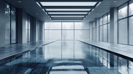 Obraz premium Modern warehouse featuring transparent floors, orderly layouts, and minimalistic architecture under natural lighting