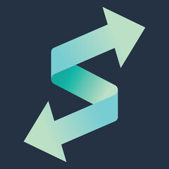 A stylized graphic featuring arrows in a twisting pattern, suggesting movement or exchange.