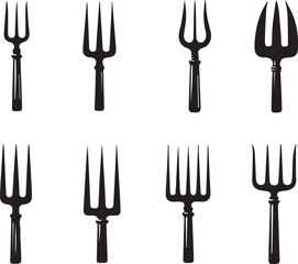 set of pitch fork silhouette vector