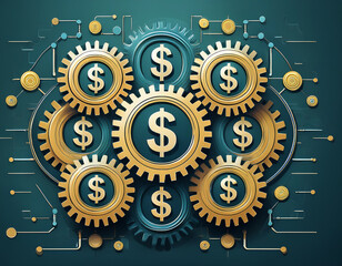 Depict interconnected gears with dollar symbols on each gear, symbolizing cash flow in operations
