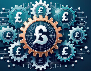 Depict interconnected gears with pound symbols on each gear, symbolizing cash flow in operations