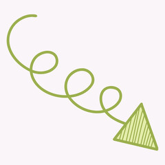 A whimsical green line spirals down to a triangular shape, suggesting movement or direction.
