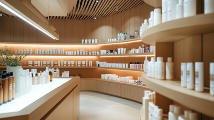 Modern and Elegant Beauty Store with Wooden Shelving