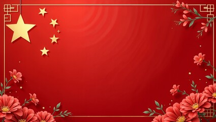 Chinese New Year red festive background, copy space in the middle, top view, horizontal. Ready for custom text