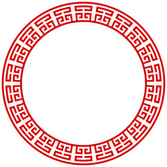 Chinese red circle frame set vector design. Chinese Oriental Border Ornament.