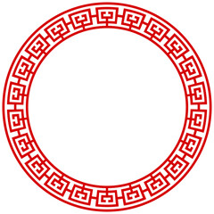 Chinese red circle frame set vector design. Chinese Oriental Border Ornament.