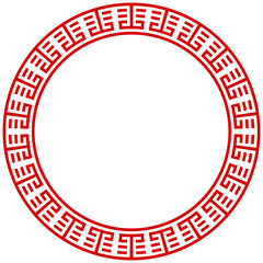 Chinese red circle frame set vector design. Chinese Oriental Border Ornament.