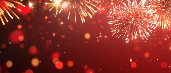Festive Red Fireworks Background.