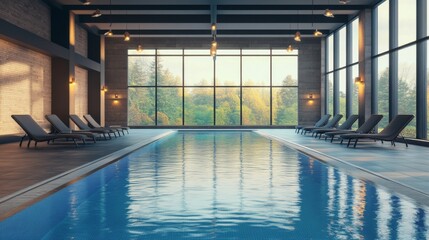 Fototapeta premium Modern Indoor Pool with Panoramic Views