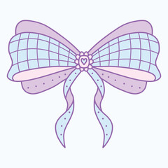 A decorative bow in pastel colors with a heart-shaped center and flowing ribbons.