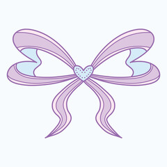 A decorative bow with heart shapes, designed in soft purple and blue colors.