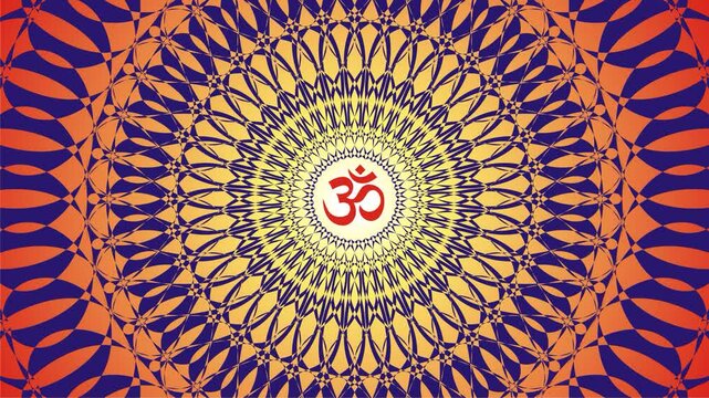 Slideshow of openwork mandalas with the sign Om, Ohm, Aum in the center. Dynamic artistic graphic background.