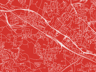 Christmas Map of Swietochlowice, Poland in Snowy White on Festive Red Background.