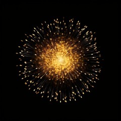 A gold fireworks celebration lighting up the night sky during a festive holiday event, isolated on black background