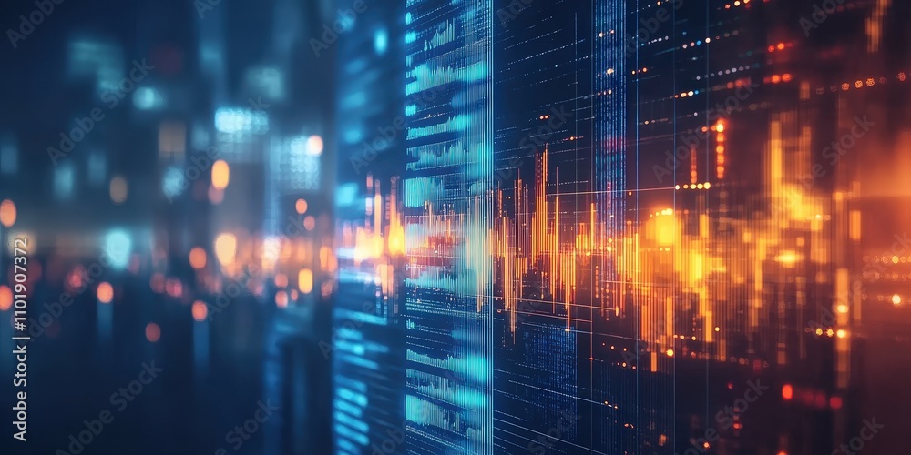 Poster digital stock market background with chart and data visualizations
