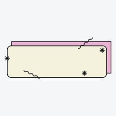 A minimalist graphic featuring layered banners with decorative elements.