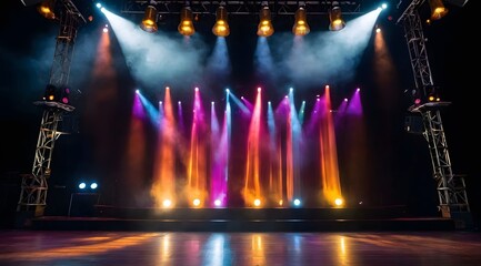 Modern music stage, dance stage, modern dancing stage with colorful lights background	