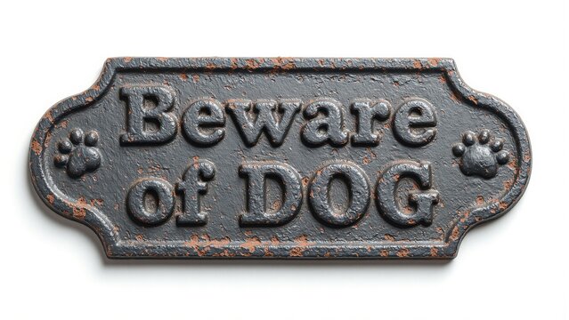 Vintage Beware of Dog metal sign on white background