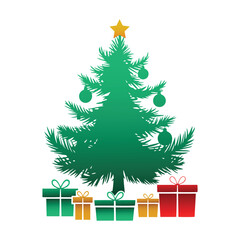 Decorated Christmas Tree With Gift Boxes vector logo design icon