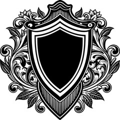 Fototapeta premium Heraldic shield with royal floral ornament. Vintage crest sign or coat of arms