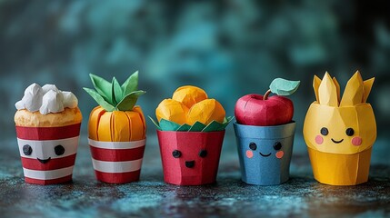 food from paper with cheerful smiles