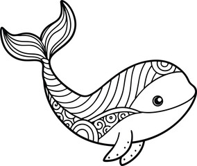 Fototapeta premium Adorable Boho Whale Mandala Line Art Illustration with Intricate Patterns
