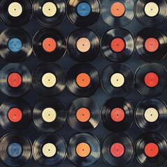 Vinyl record wall. retro illustration, 1950s