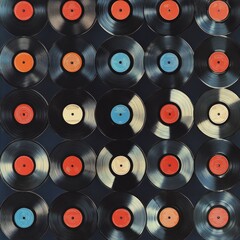 Vinyl record wall. retro illustration, 1950s