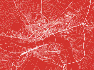 Christmas Map of Torun, Poland in Snowy White on Festive Red Background.