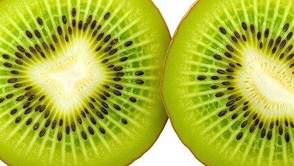 Vibrant kiwi halves with black seeds in a symmetrical ring
