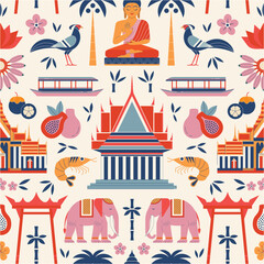 Travel Thailand and Bangkok Seamless Pattern