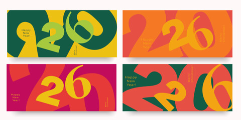 2026 Happy New Year and Merry Christmas. Set Creative Geometric Numbers 2026. Abstract Typography Background for Advertising, Web, Social Media, Banners, Covers, Poster, Card. Vector Illustration.