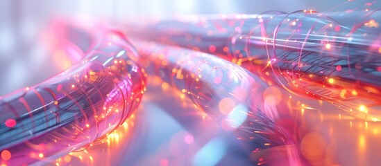 Mesmerizing abstract composition of glowing luminous lights creating a dynamic vibrant trail of color  This futuristic fantasy like background exudes a sense of wonder awe