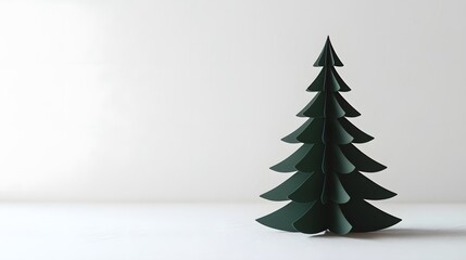 Obraz premium Elegant Dark Green Paper Christmas Tree, minimalist design, festive holiday decor. Perfect for a simple yet stylish celebration!