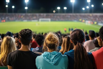 Crowd watching night soccer game from stands