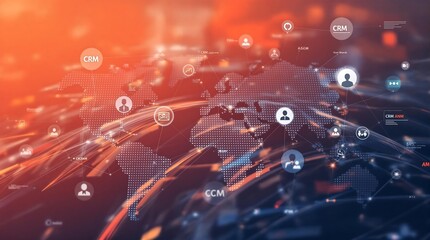 Fototapeta premium Global Digital Networking and CRM Conceptual Image with World Map. Generator AI
