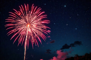 Majestic nighttime firework display against a starry sky. Happy New Year